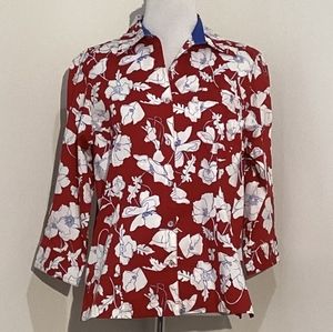 Floral Button Down Shirt - Red and White